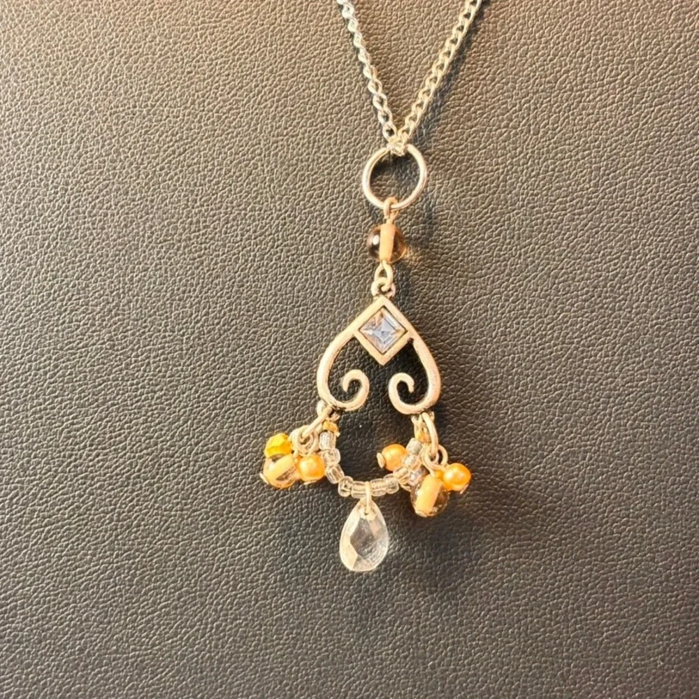 Scrollwork Chandelier Pendant Necklace Silver Orange Boho Whimsygoth Statement